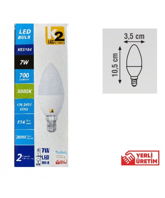 7W E14 LED AMPÜL 3000K GÜNIŞIĞI BUJİ AMPÜL